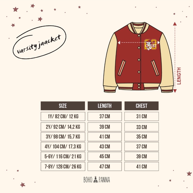 BOHOPANNA VARSITY JACKET / JAKET ANAK/ CARDIGAN ANAK