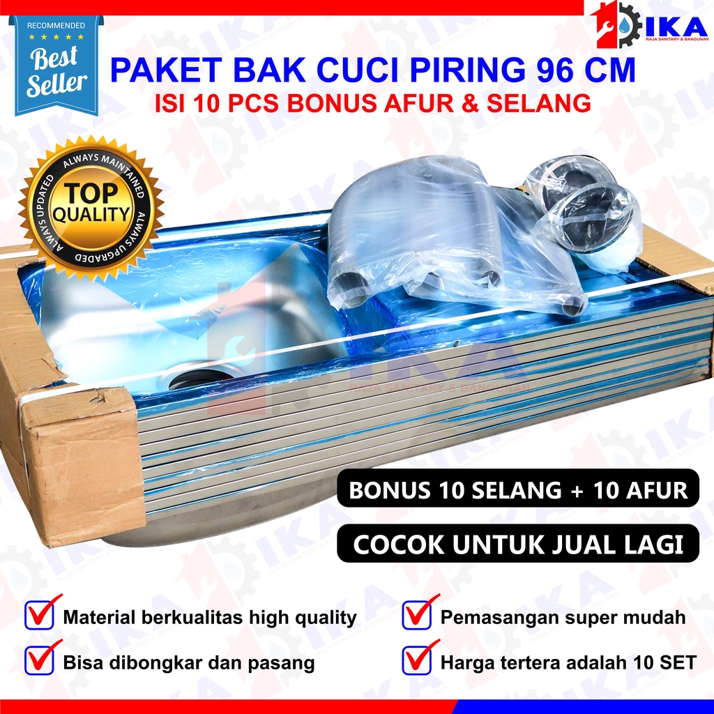 GROSIR 10 PCS - BAK / WASTAFEL CUCI PIRING STAINLESS STEEL 96 X 43 CM SAYAP BONUS AFUR / SINK DAPUR MURAH HARGA AGEN