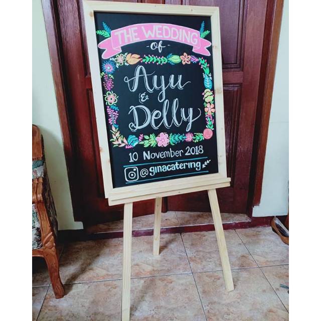 Papan tulis Kapur Blackboard Chalkboard 60x80 cm plus standing 120cm + jasa tulis