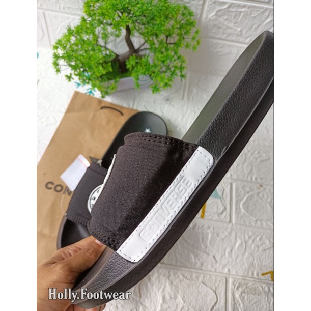 SANDAL SLIDE PRIA WANITA CONVERSE BLACK GRADE A / SANDAL SLOP CONVERSE BLACK PREMIUM-2