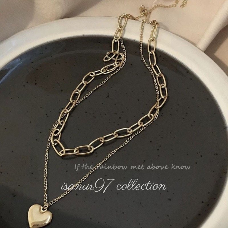 Kalung Double Layers Kalung Love Cantik Aksesoris Fashion Dengan Liontin Love Style Terbaru kalung Rantai Alloy ISANUR97