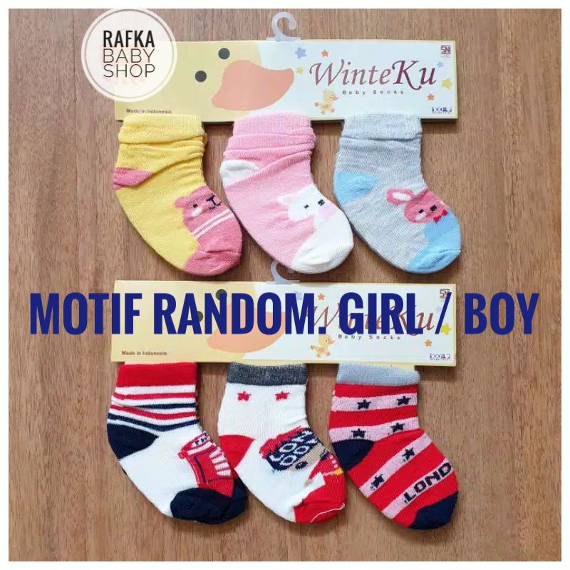 3 Pasang Kaos Kaki Bayi Winteku 0-6bulan/ kaos kaki bayi flower