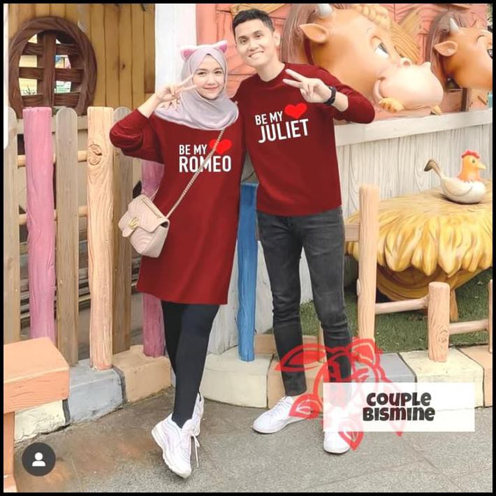 Best Seller- Baju Couple Bismine Tunik&Kaos Cowok/Baju Pasangan Romeo&Juliet - Abu-Abu