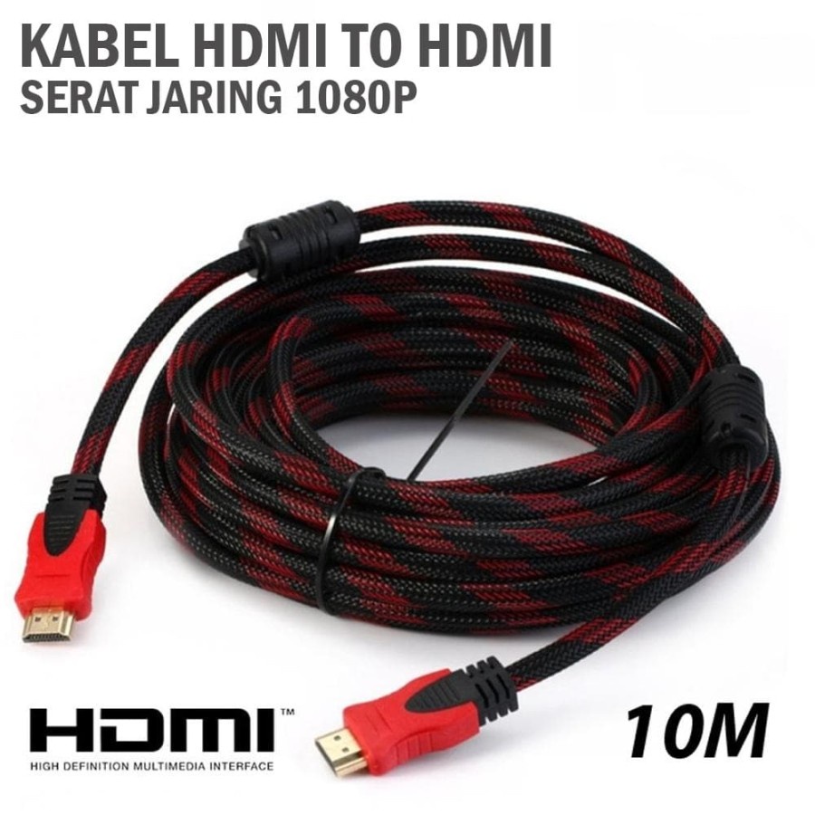 KABEL HDMI 10M SERAT JARING HDMI TO HDMI 10 M 1080P V1.4 3D HQ