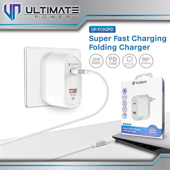 Ultimate Adaptor Batok Super Pawor Fast Charging Folding Charger Type-C + USB Micro