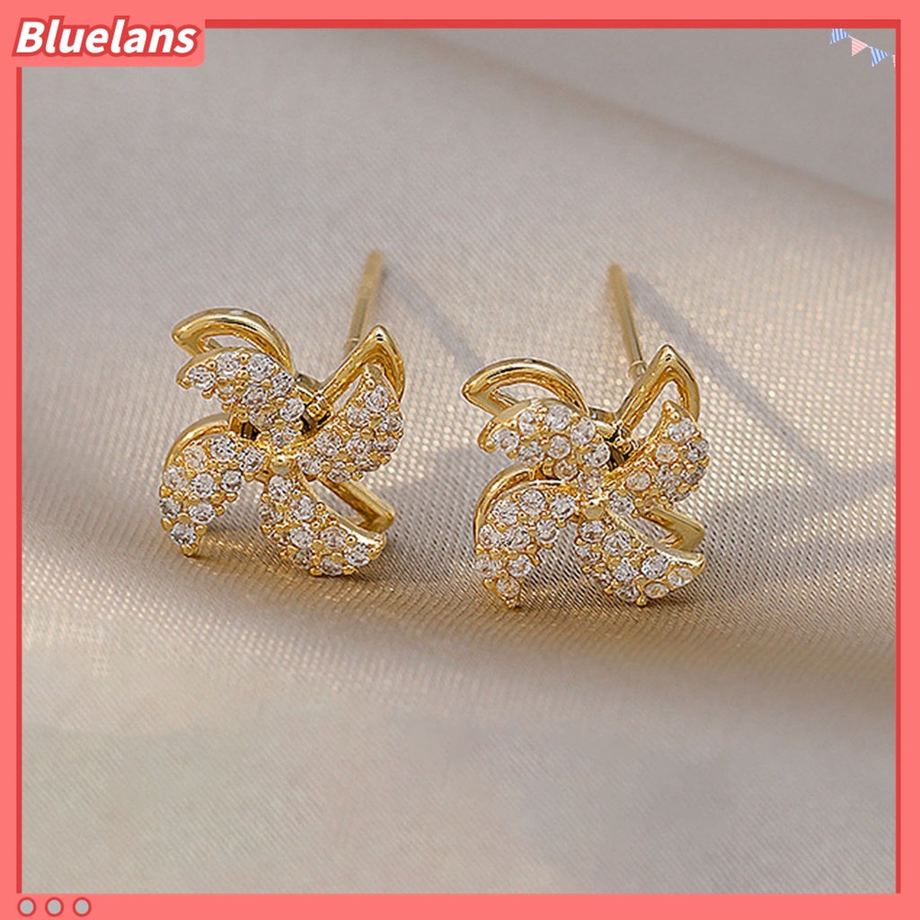 Anting Stud Bentuk Kincir Angin Aksen Berlian Imitasi Gaya Korea Untuk Aksesoris Perhiasan