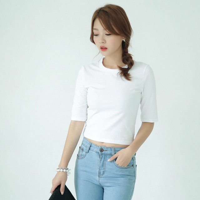 HL126 Kaos Crop Top Korea/ Putih/Hitam  | 99