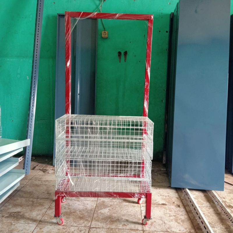 rak toko ciki Snack warung 4 susun pakai roda