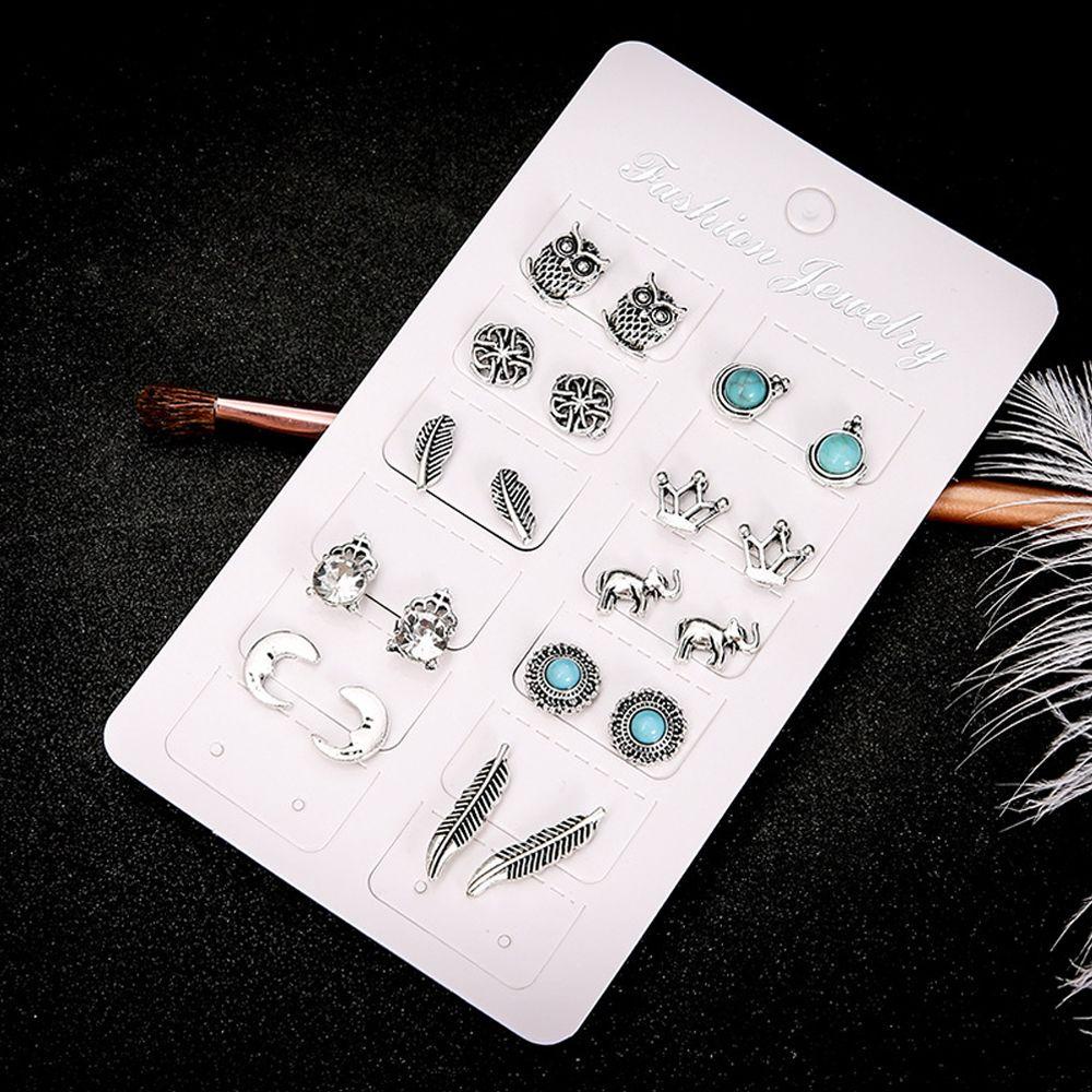 Anting Tusuk Nanas Set Bohemian Retro Wanita Cewek Antik Perak Batu Pirus