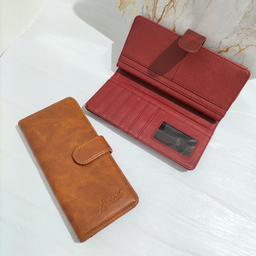 Dompet Wanita panjang polos Kulit Sintetis Tempat kartu dan Uang dompet paspor Wallet lipat Murah pouch Travel Organizer