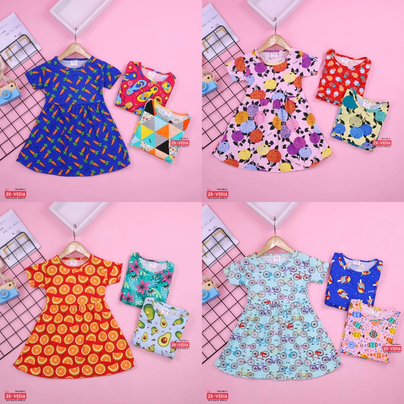 Dress Thalia 1-2 Tahun / Dres Lengan Baju Tidur Balita Anak Perempuan Adem Kaos Harian Cewek Murah kiosbalitaaprilia