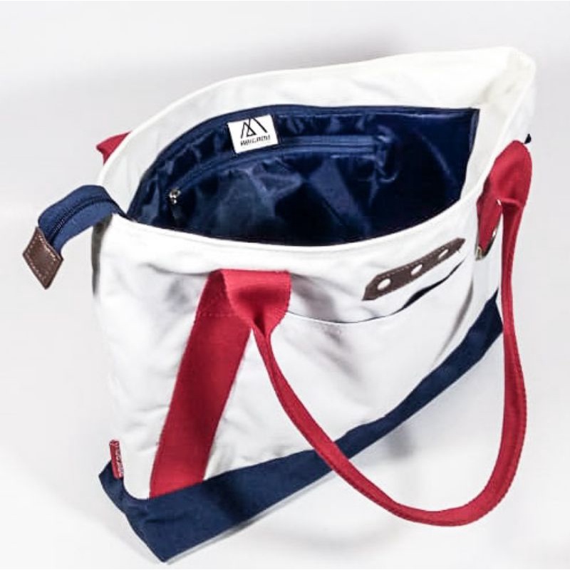 Tote Bag Kanvas Kasual Simple / Tote Bag Red Strip Handle Unisex | ABIGADU