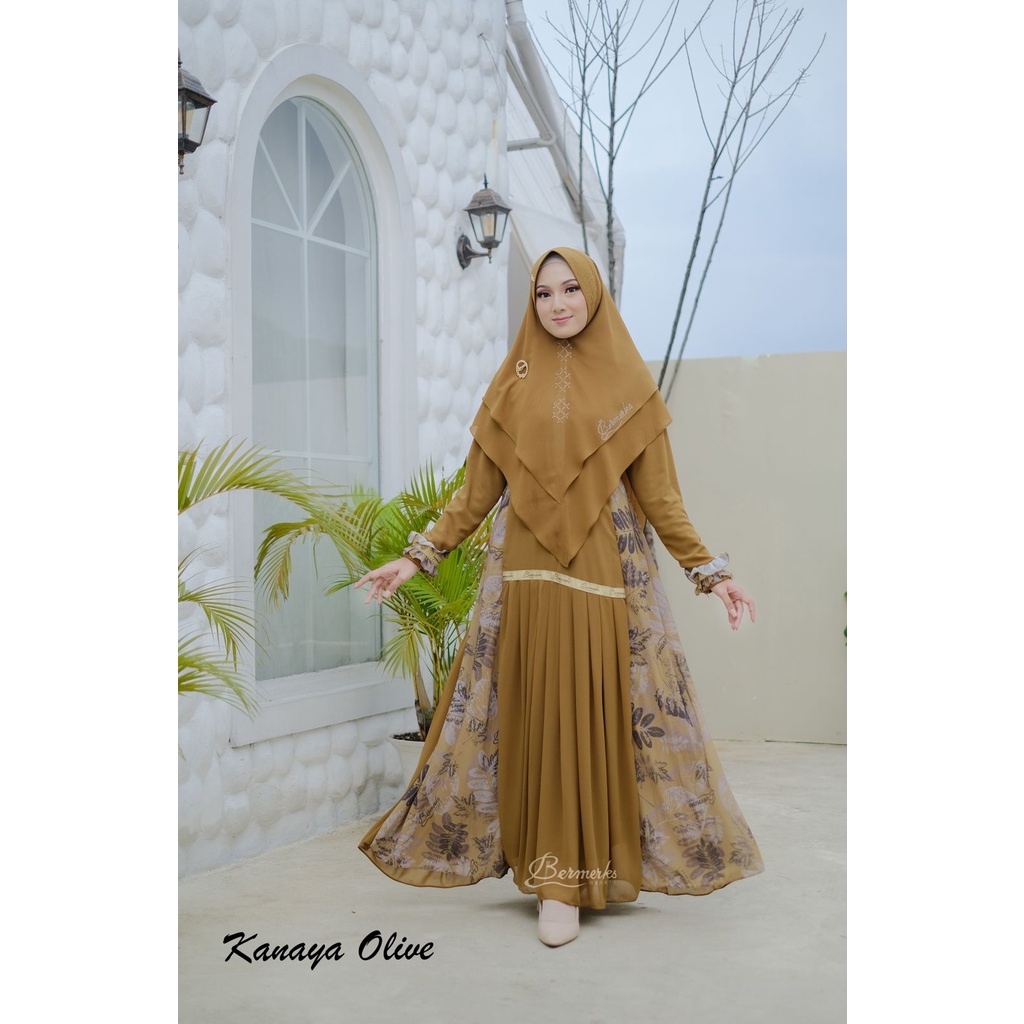 Gamis set syari Kanaya Karmila Salwa Kerudung Motif by Bermerks