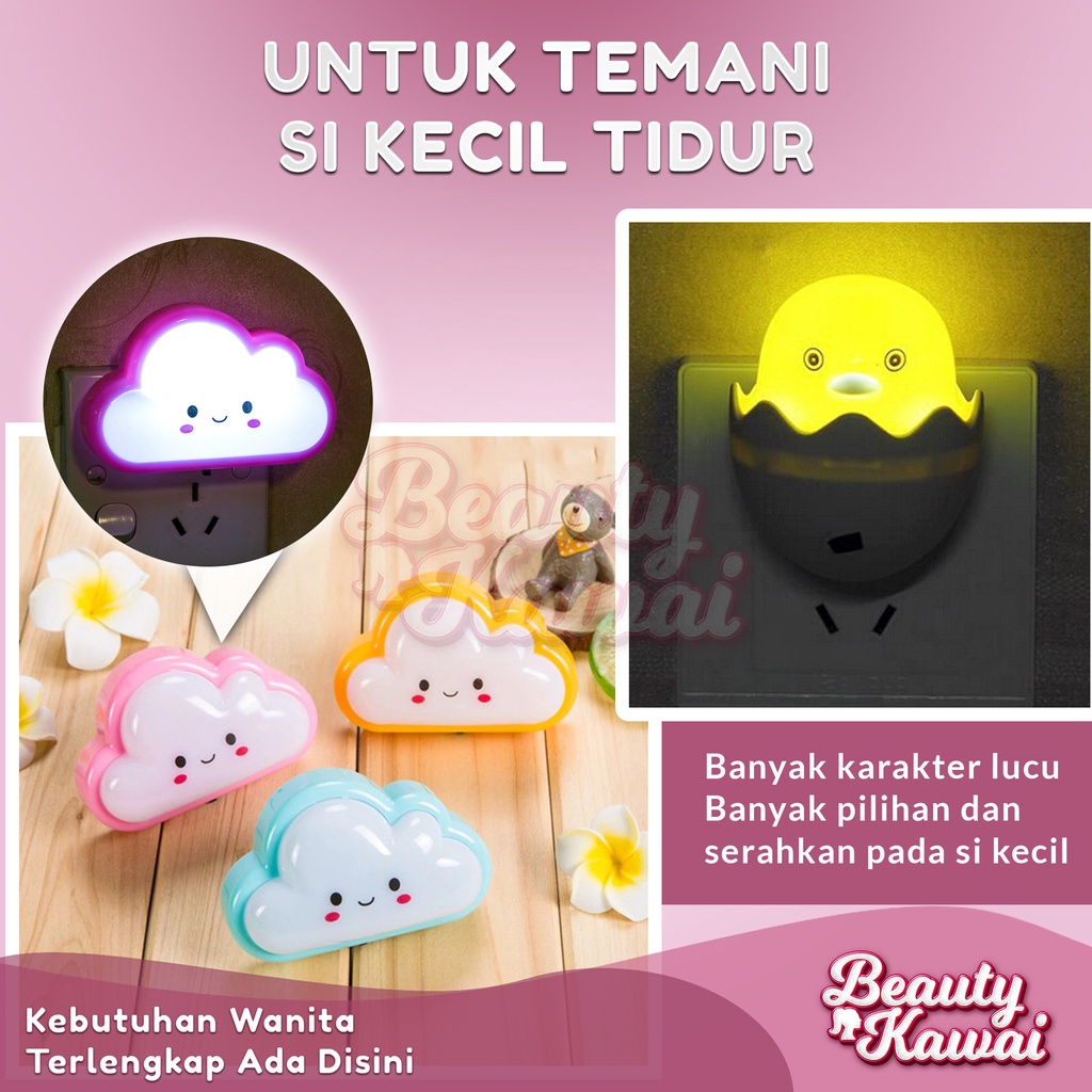 Lampu Tidur Lucu LED Sensor Cahaya Karakter Ayam Awan Bulan Bintang