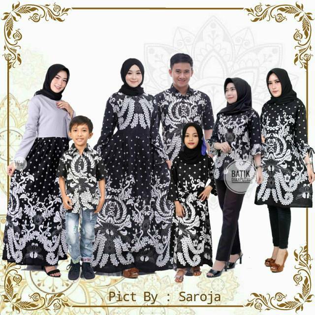 Saroja (097) Couple Keluarga Batik Gamis Batik Katun Premium Motif Gurita Putih