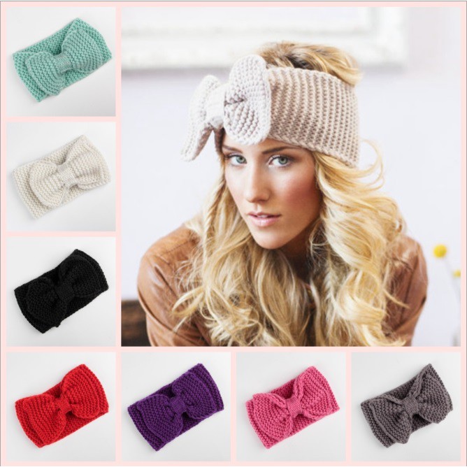 Bandana bando rajut dewasa  motif pita besar