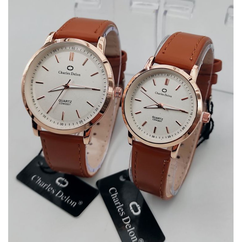 JAM TANGAN COUPLE PRIA/WANITA CHARL'ES DELLON KULIT, ORIGINAL WATER RESIST PROMO TERMURAH