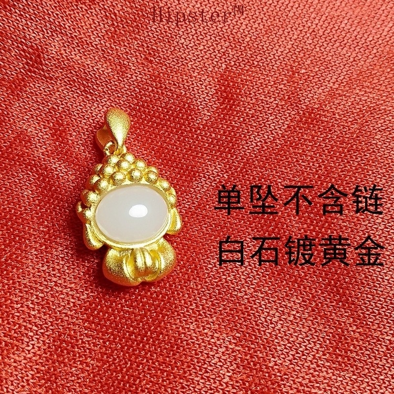 Fashion Classic Gold Cute Little Cute Buddha Inlaid Natural Gemstone Pendant Necklace