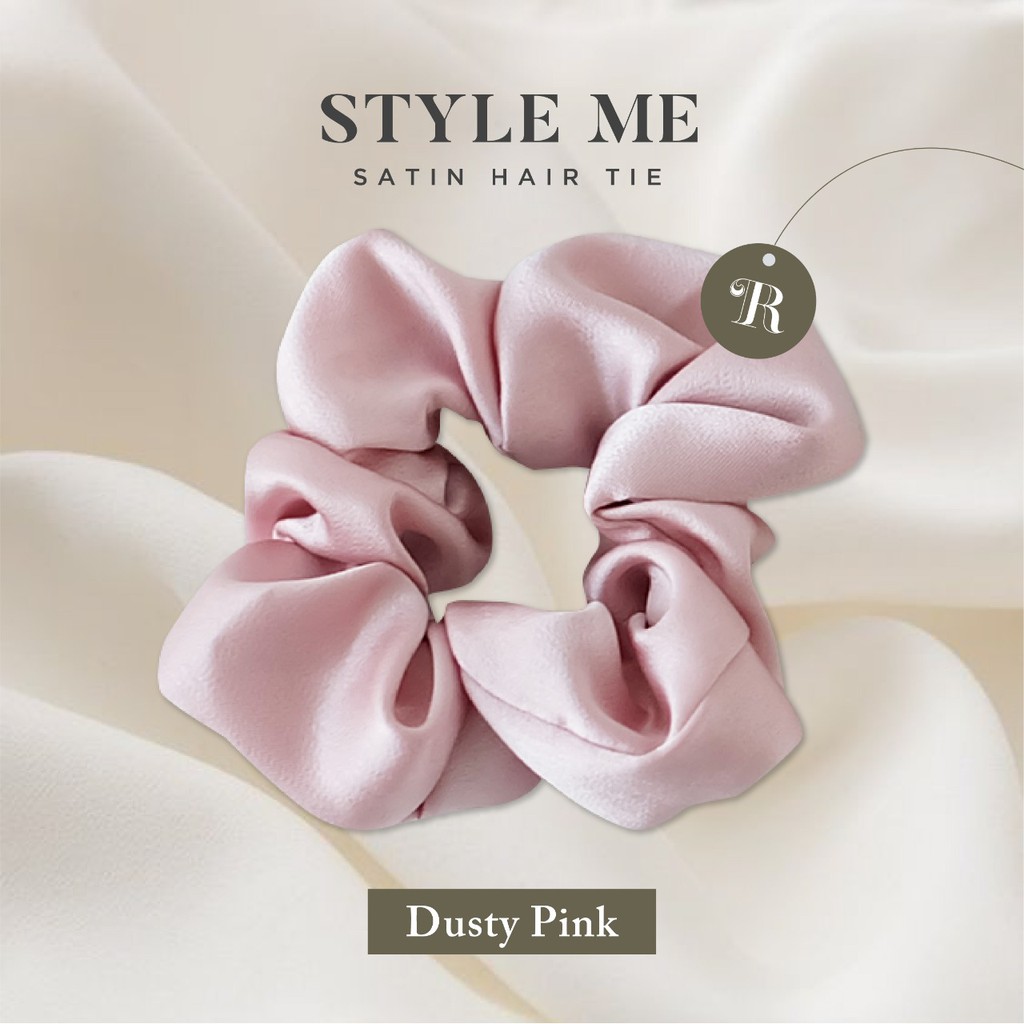 Scrunchies Premium Satin Silk MAXI The Rituale | Ikat Rambut Kuncir Hijab Cepol | Anti Rontok Pusing-Dusty Pink