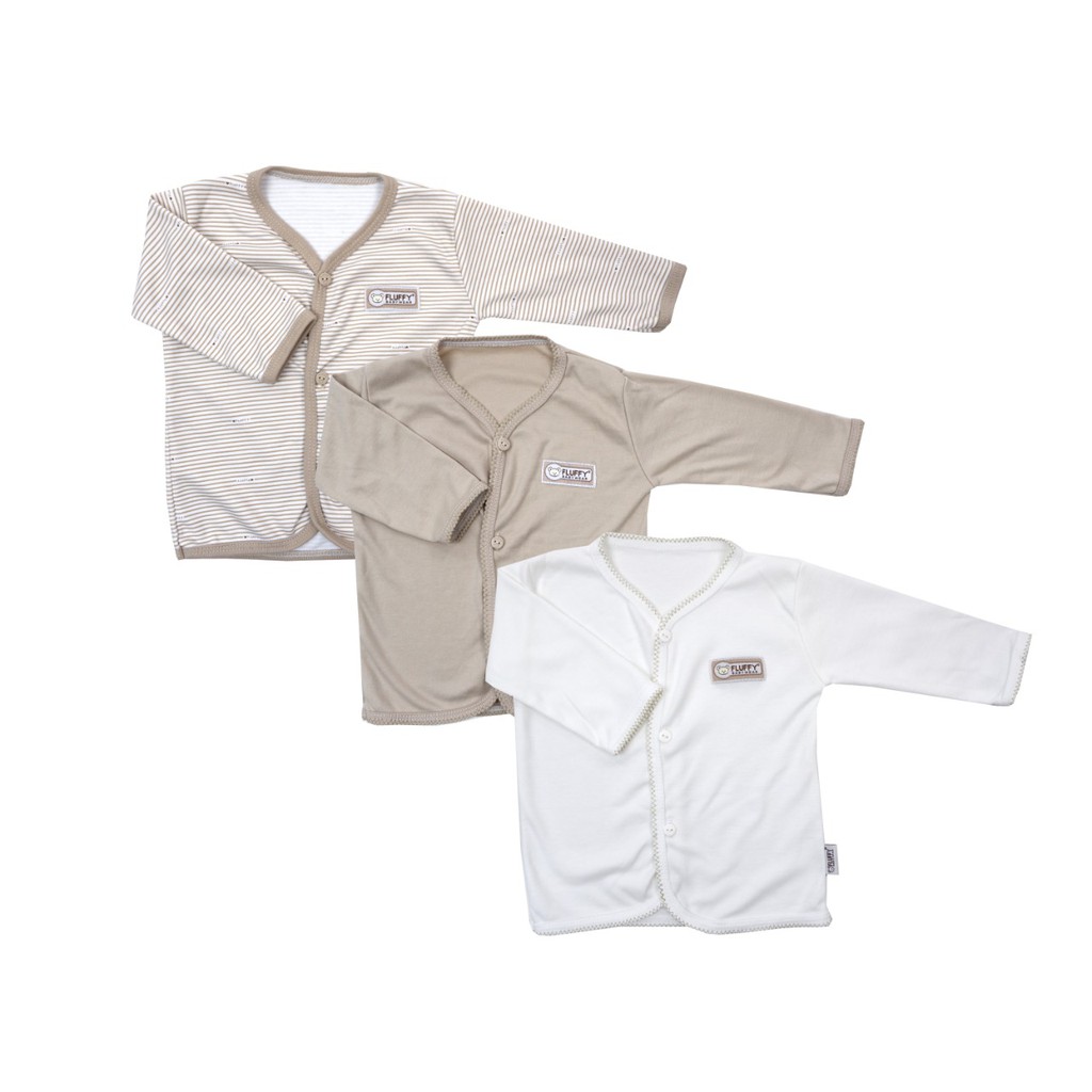  FLUFFY  Baju  Panjang Bayi  Khaki Isi 3Pcs BJS KKI S M L 