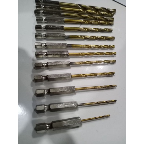 Set Mata Bor Besi / Kayu Power Drill Steel Titanium Hex Shank 13 PCS ( Bisa COD )