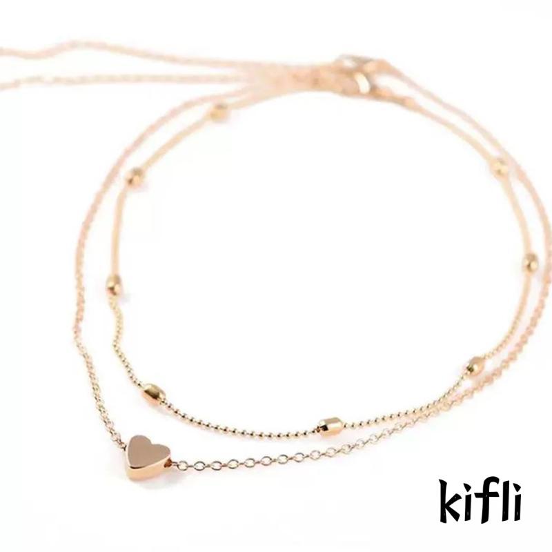 Kalung Multilayer Bahan Tembaga Bentuk Hati Untuk Wanita