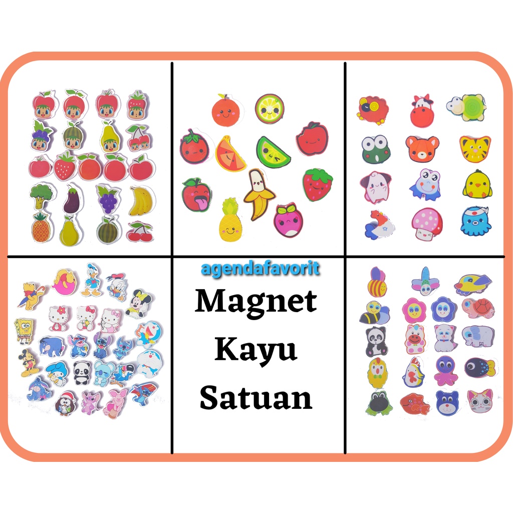 Tempelan Kulkas Kayu Sayur Buah Hewan Kartun Magnet harga satuan