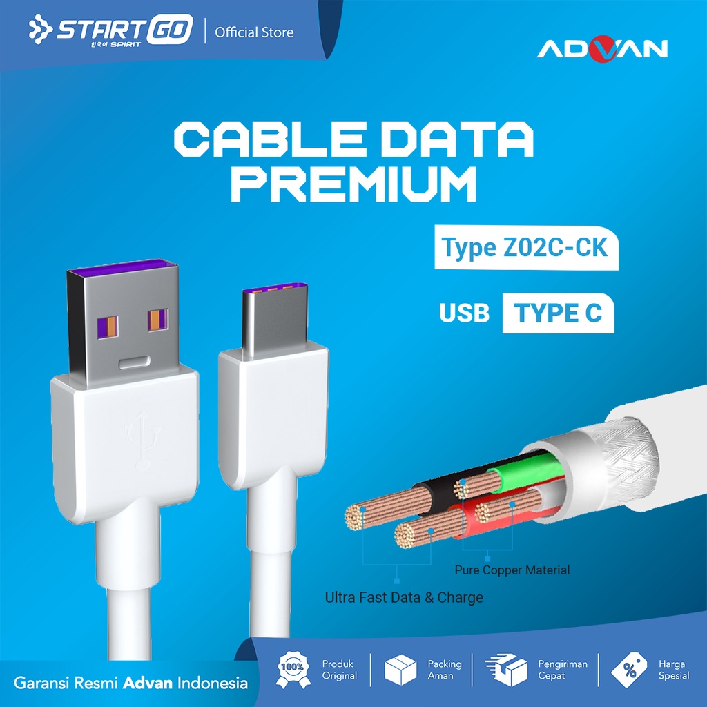 STARTGO Kabel Data Premium Z02C-CK USB to TYPE C 1m 2.4A Kabel Charger ORIGINAL