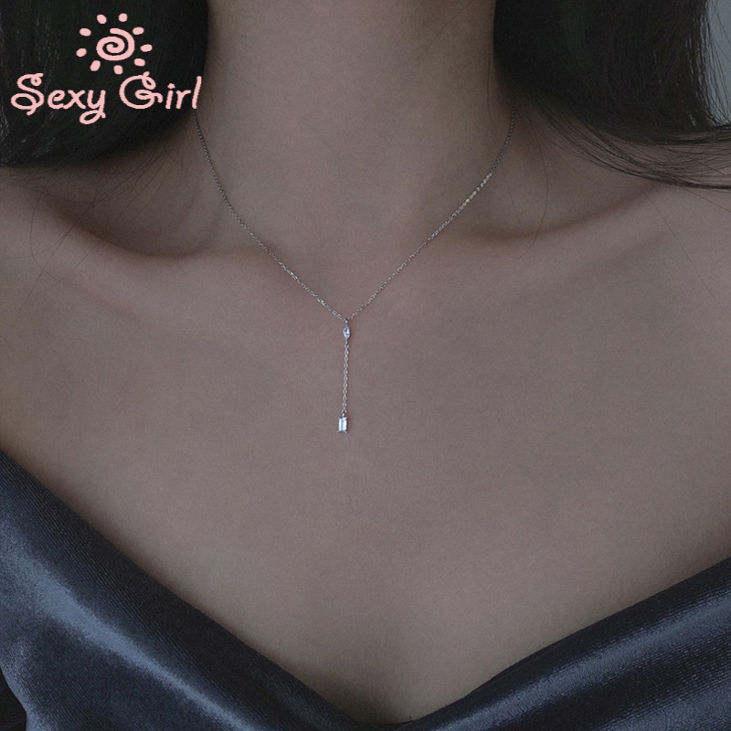 Korean Shiny Diamond Tassel Long Necklace Pendant Girls Exquisite Ins Trend Sweet Zircon Simple Necklace Clavicle Chain Women Fashion Jewelry Accessories Gift