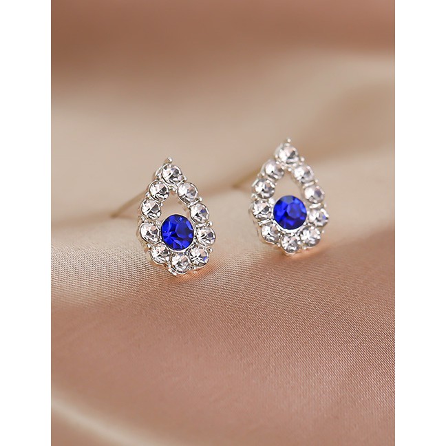 LRC Anting Tusuk Fashion Silver Drop-shaped Hollow Alloy Earrings With Rhinestones D09597