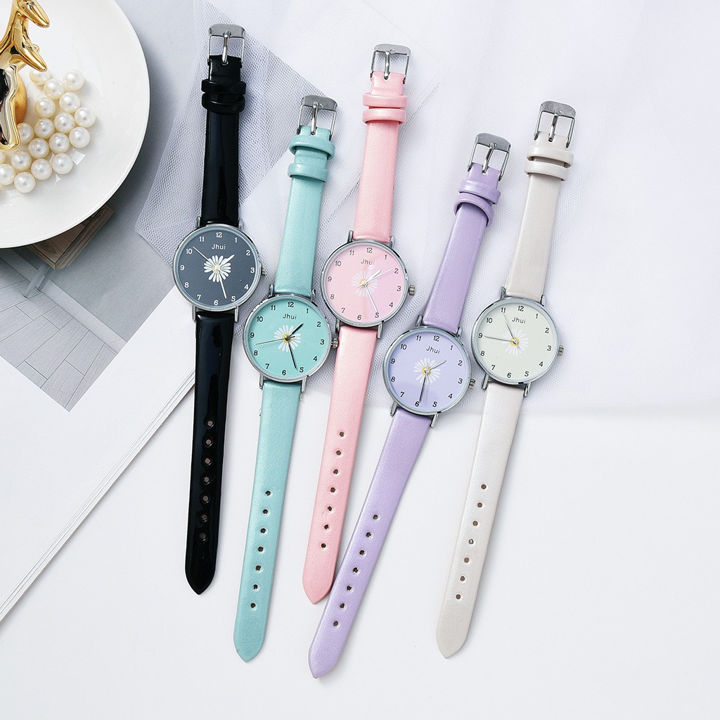 Jam Tangan Quartz Analog Bunga Daisy Harajuku Gaya Korea Fashion Aksesoris Wanita Casual Analog