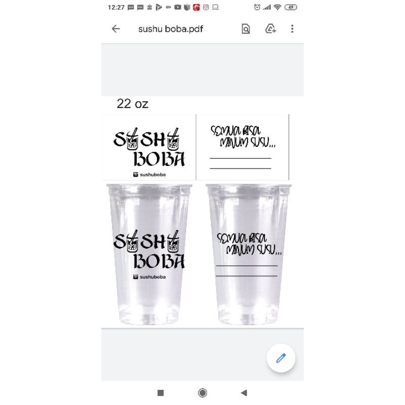 

Sushu Boba cup datar 22oz 1000