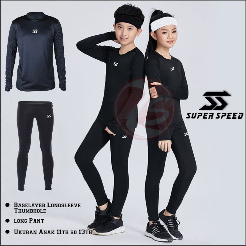 Setelan anak sepak bola baselayer junior long pants celana panjang anak long sleeve thumb hole base 