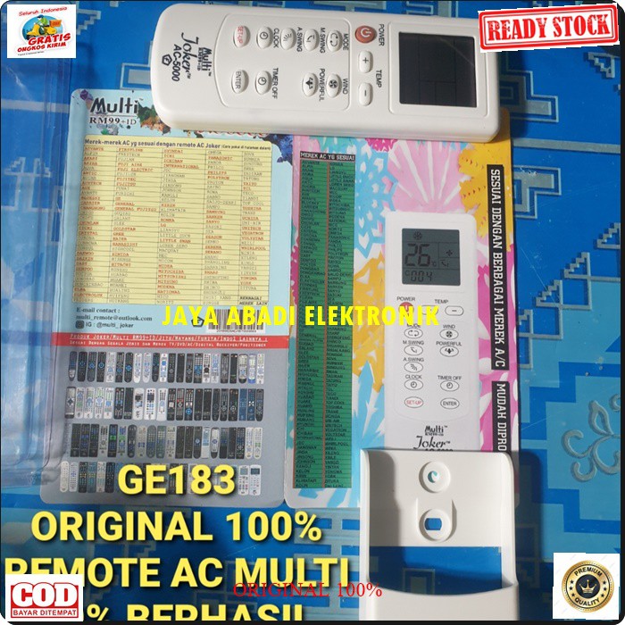 Joker original remote ac multi UNIVERSAL remot ac penyejuk pendingin ruangan control universal multi guna serba bisa kontrol air manual auto otomatis G183  BISA SEGALA MEREK AC 99.9% SUKSES  GARANSI UANG KEMBALI 100% JIKA TERBUKTI TIDAK ORIGINAL  BONUS HO