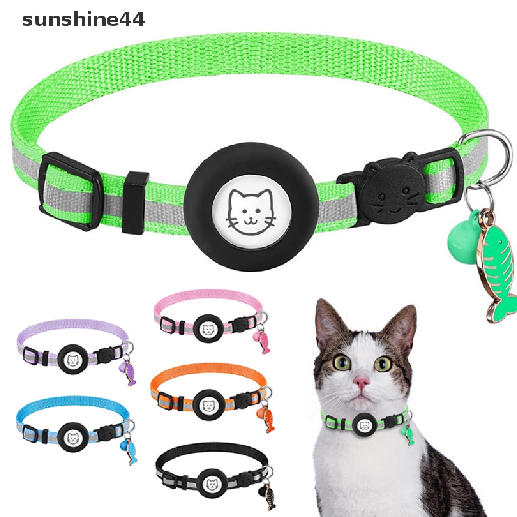 Sunshine Airtag Kalung Leher Anjing / Kucing Adjustable Bahan Nilon Reflektif Anti Hilang