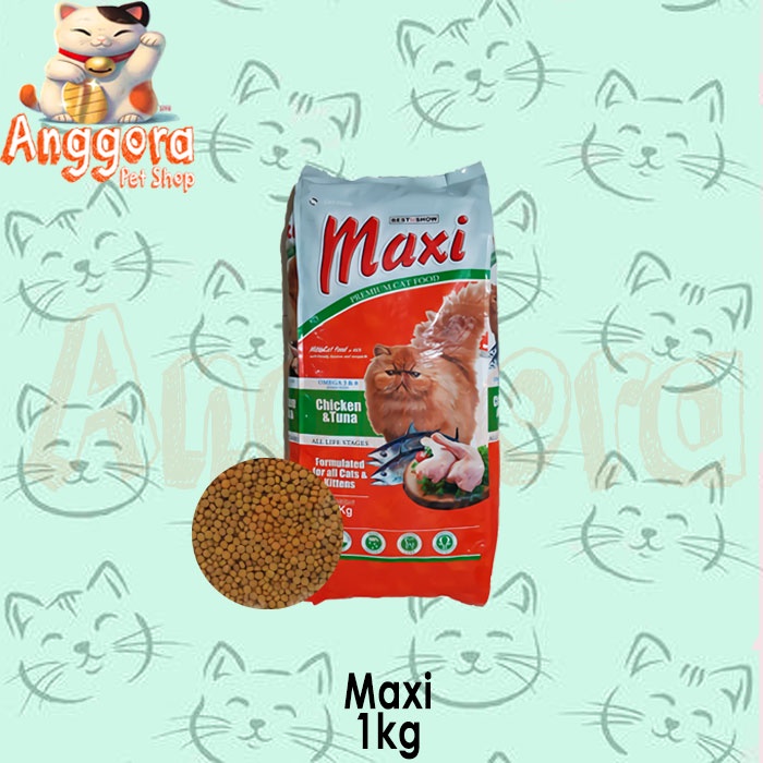 Makanan Kucing kering Premium MAXI 1kg rasa Chicken Tuna