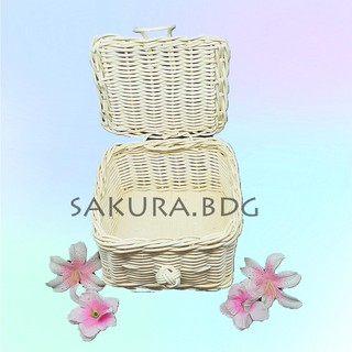 K90XS - Keranjang rotan tutup kotak kecil XS 14x14x10 cm alas triplek