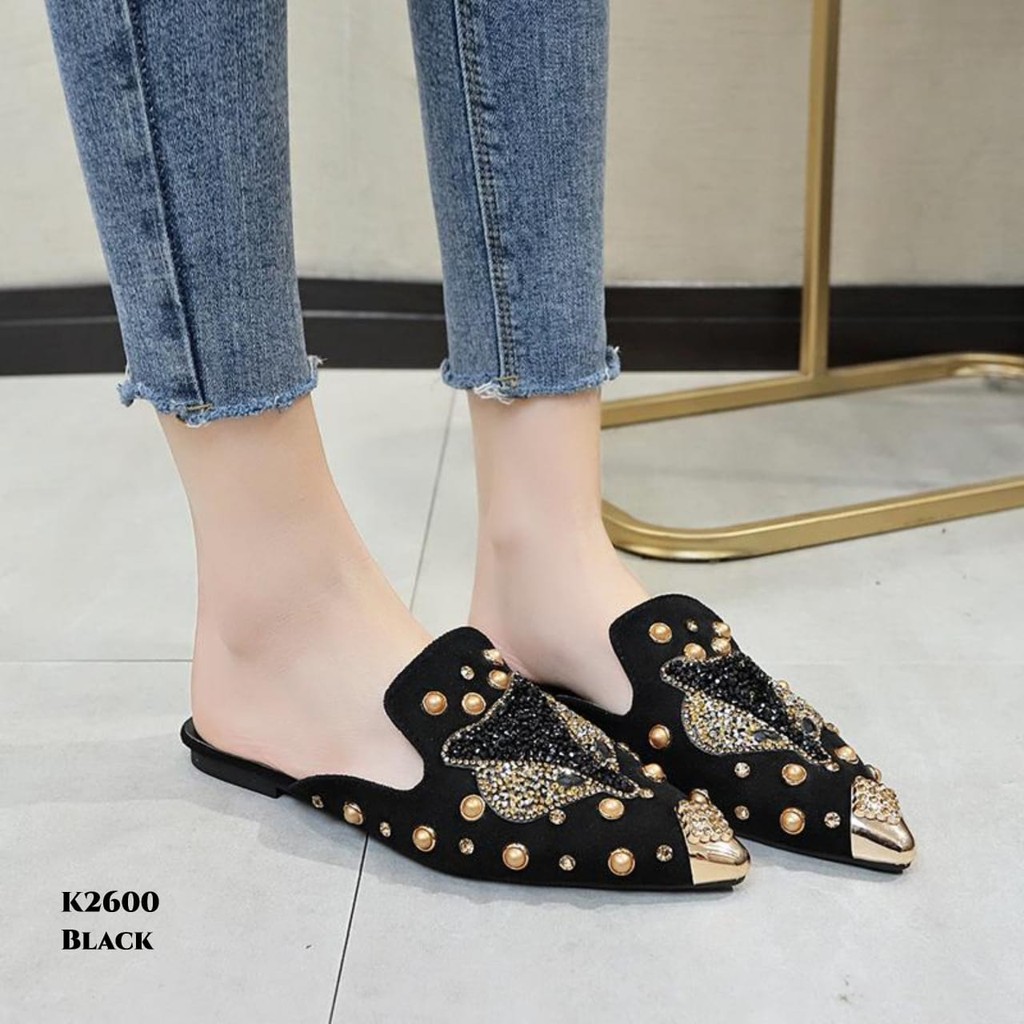 RESTOCK PRF Sandals Slope O w l Diamond Studed K2600