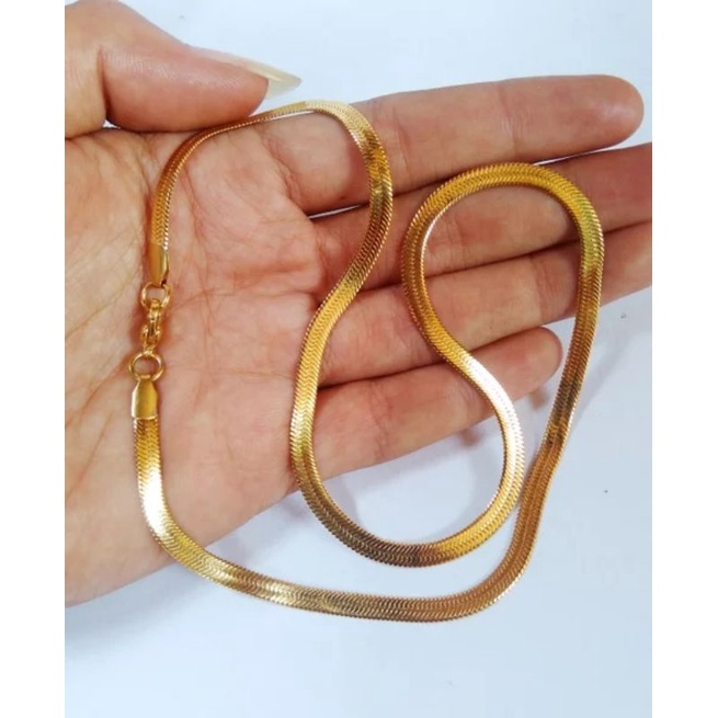 Kalung titanium gold pipih lebar