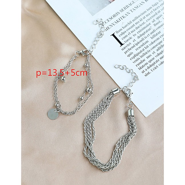 LRC Gelang Fashion Silver Alloy Bracelet Bracelet Set K39438