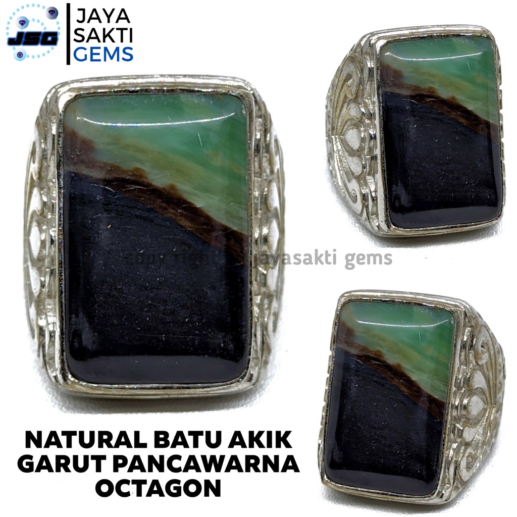 Natural Batu Akik Pancawarna Garut Octagon PGO03