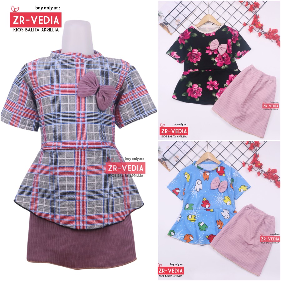 Setelan Ayana uk 3-5 Tahun / Set Rok Model Dress Lengan Pendek Anak Perempuan Baju Cewek Import