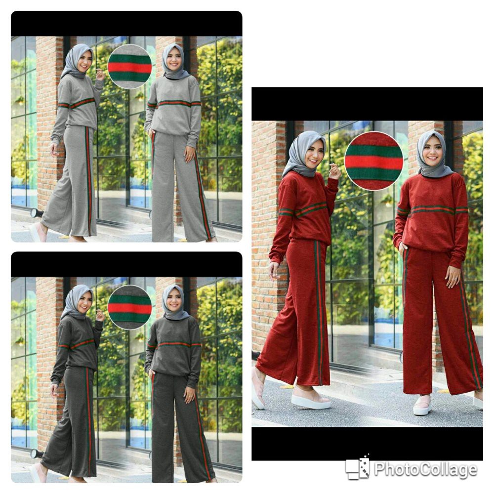 lt stelan berry kulot abu tua hijab baju muslim wanita cantik modis murah baju lebaran hari raya id