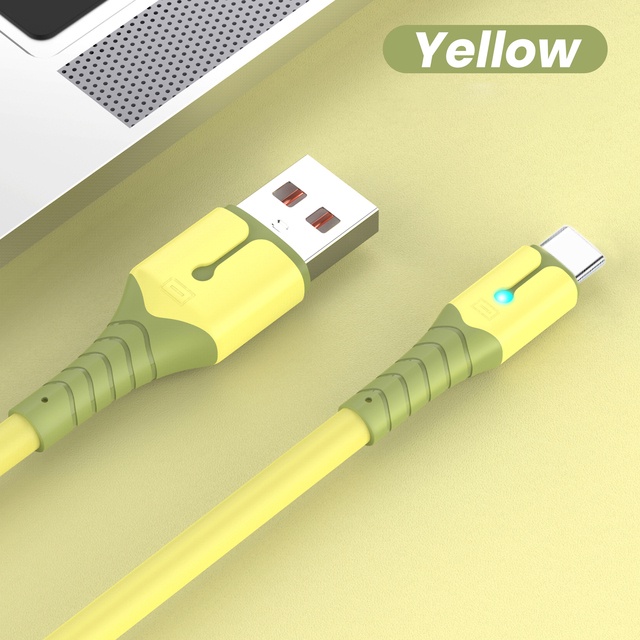 Kabel Data Fast Charging 5A Tipe C Aneka Warna Bahan Silikon Dengan Lampu Indikator Untuk Android