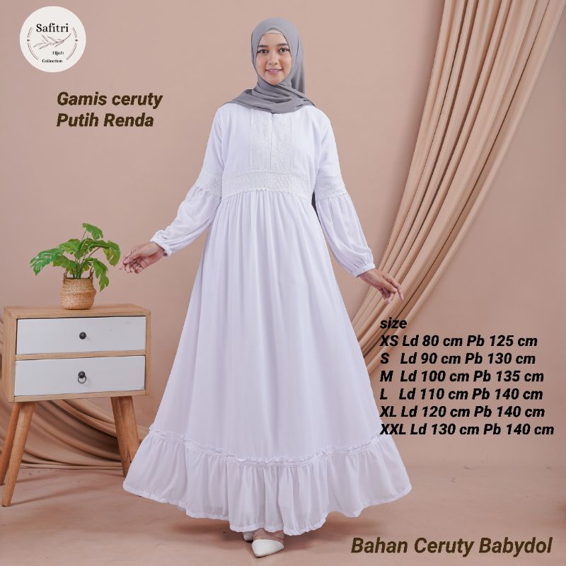 MEDINA DRESS bahan Ceruty (Renda) Rampel Putih Hitam Manasik Haji Umroh Thawaf by Safitri Fashion