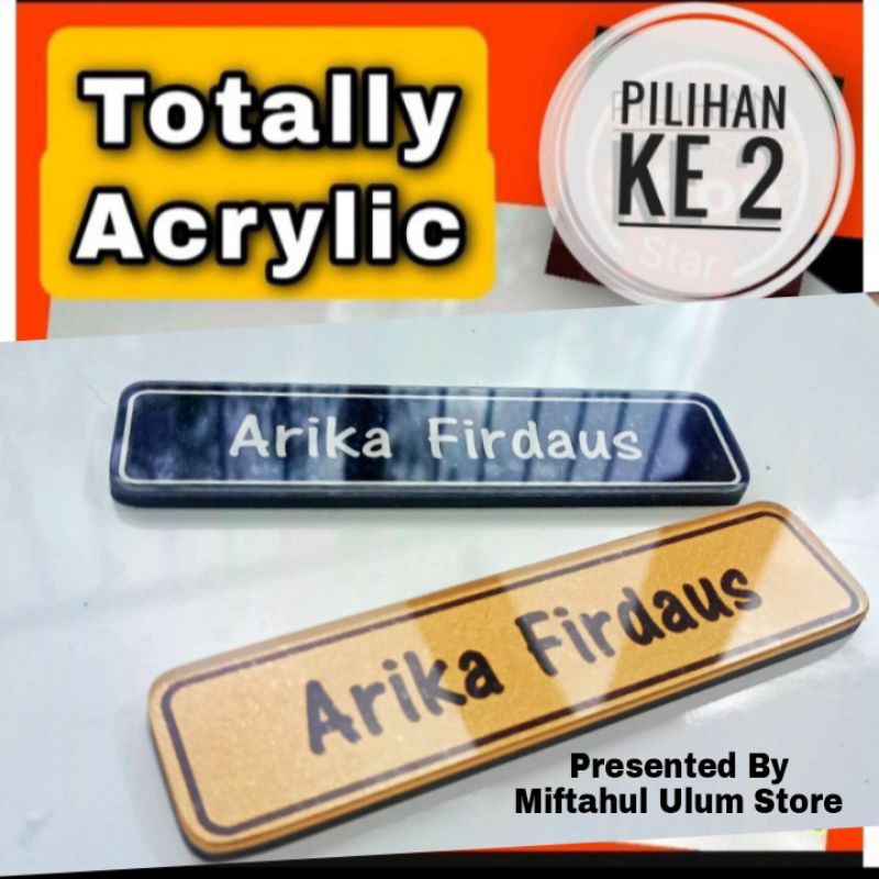 Name Tag - Papan Nama Dada - Totally Double Acrylic  - PILIHAN 2 - Pengait Peniti dan Magnet