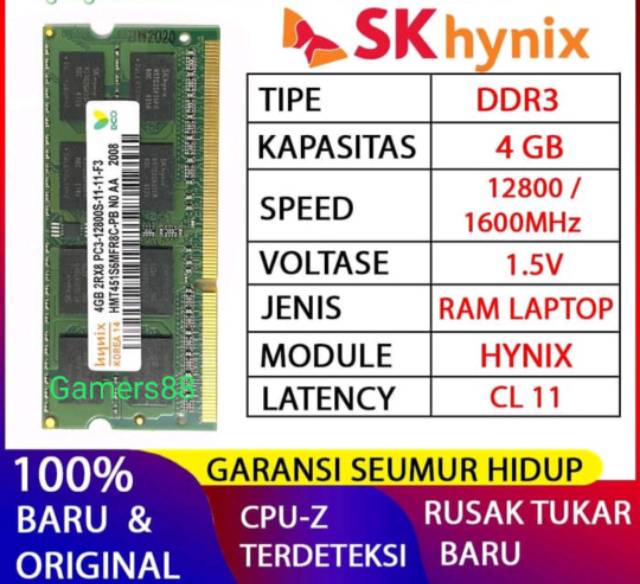 Ram Memory Hynix SODIMM Laptop 4GB DDR3 12800/1600 4G Sodim