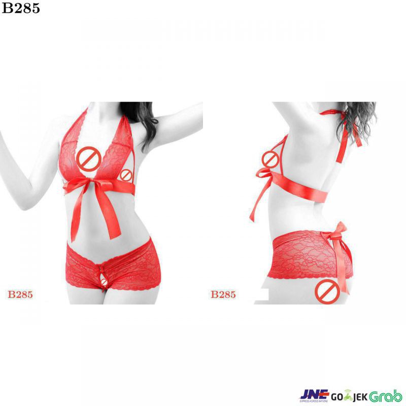 Bikini Bra Set Halterneck Merah Transparan, Bra Ikat Depan
