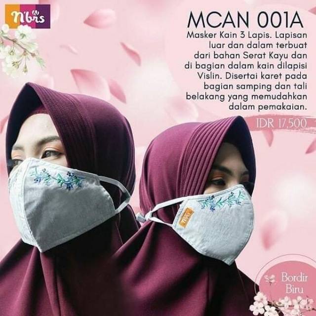 MASKER NIBRAS DEWASA MCAN 001A // MASKER CANTIK NIBRAS // MASKER HIJAB MASKER BORDIR