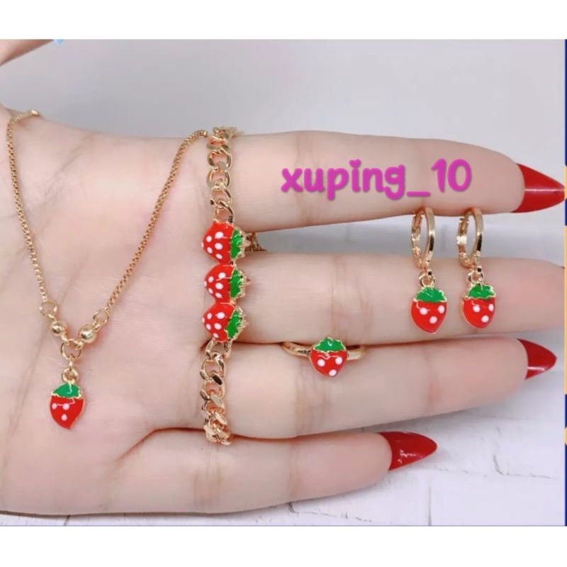 Set Anak Strawberry Gelang Rantai (COD)